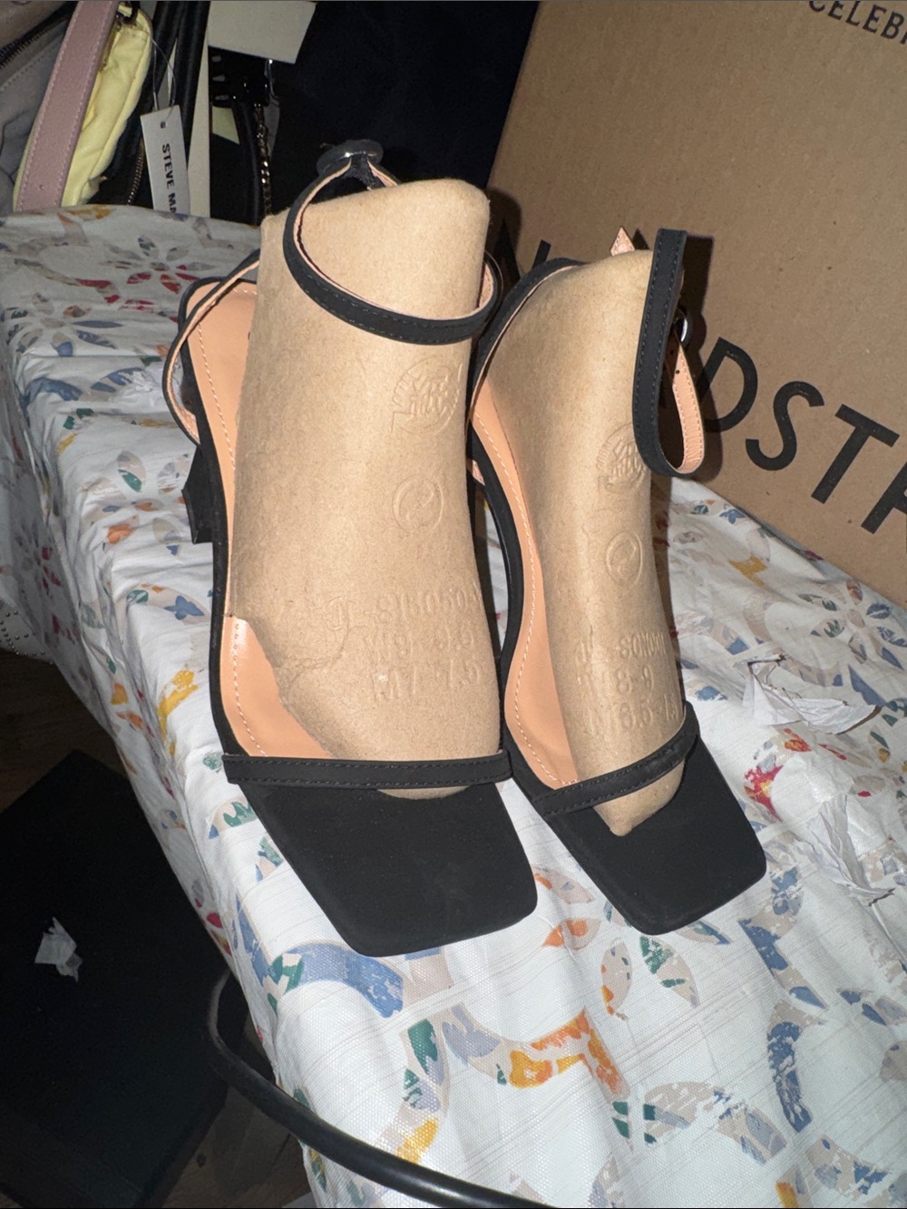 Unlisted Black Square-Toe Ankle-Strap Heels